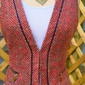 Arden B Red and coral Tweed Vest chains & zipper front pockets